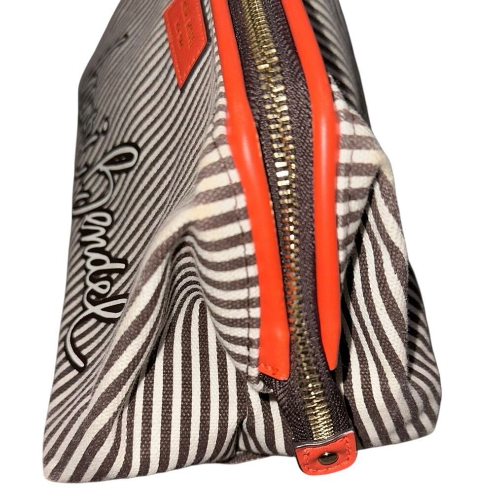 Henri Bendel Large Striped Canvas White Brown Orange Travel Cosmetic Bag Case - Picture 6 of 7